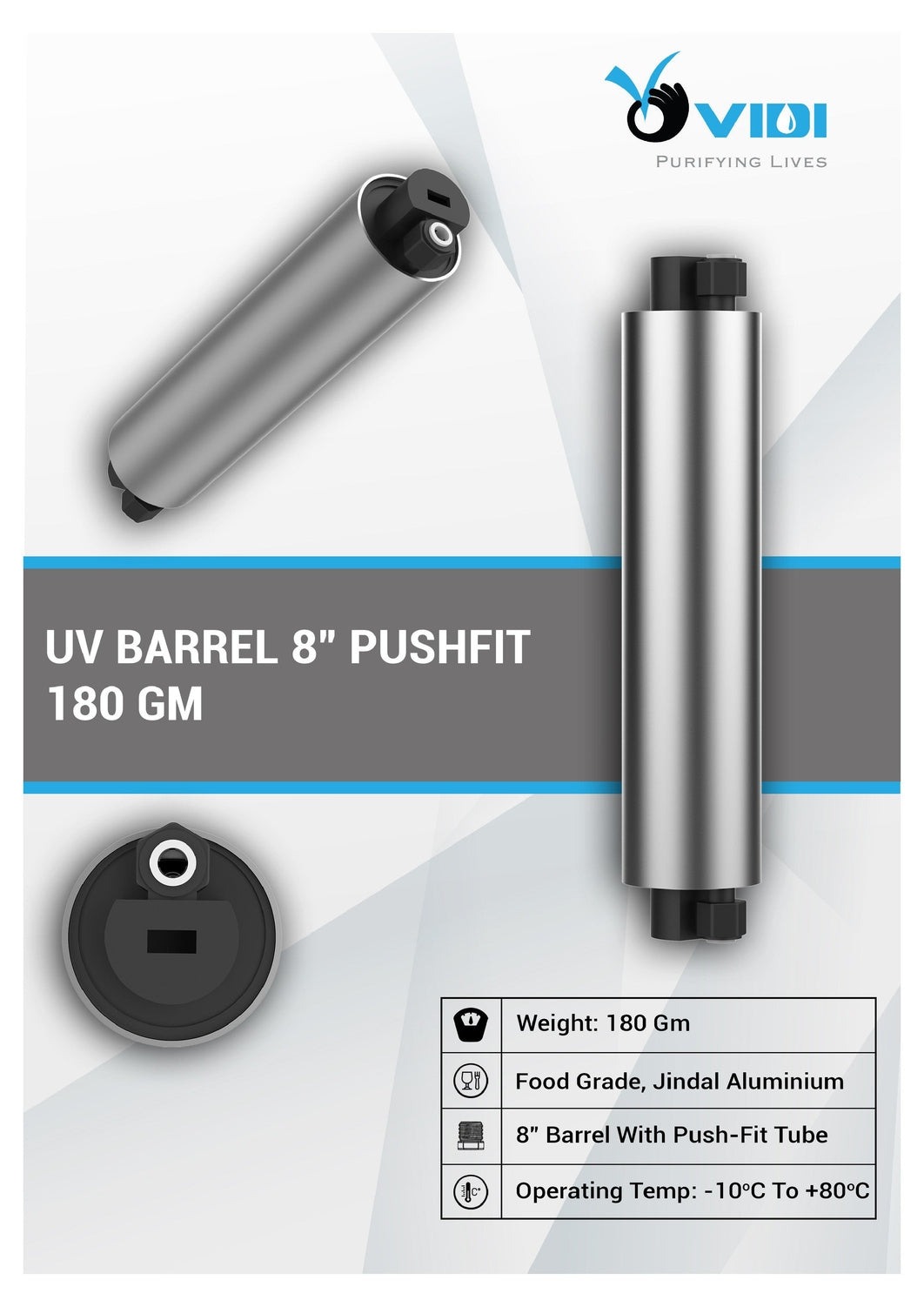 UV Barrel 8" Pushfit 180 GM SS