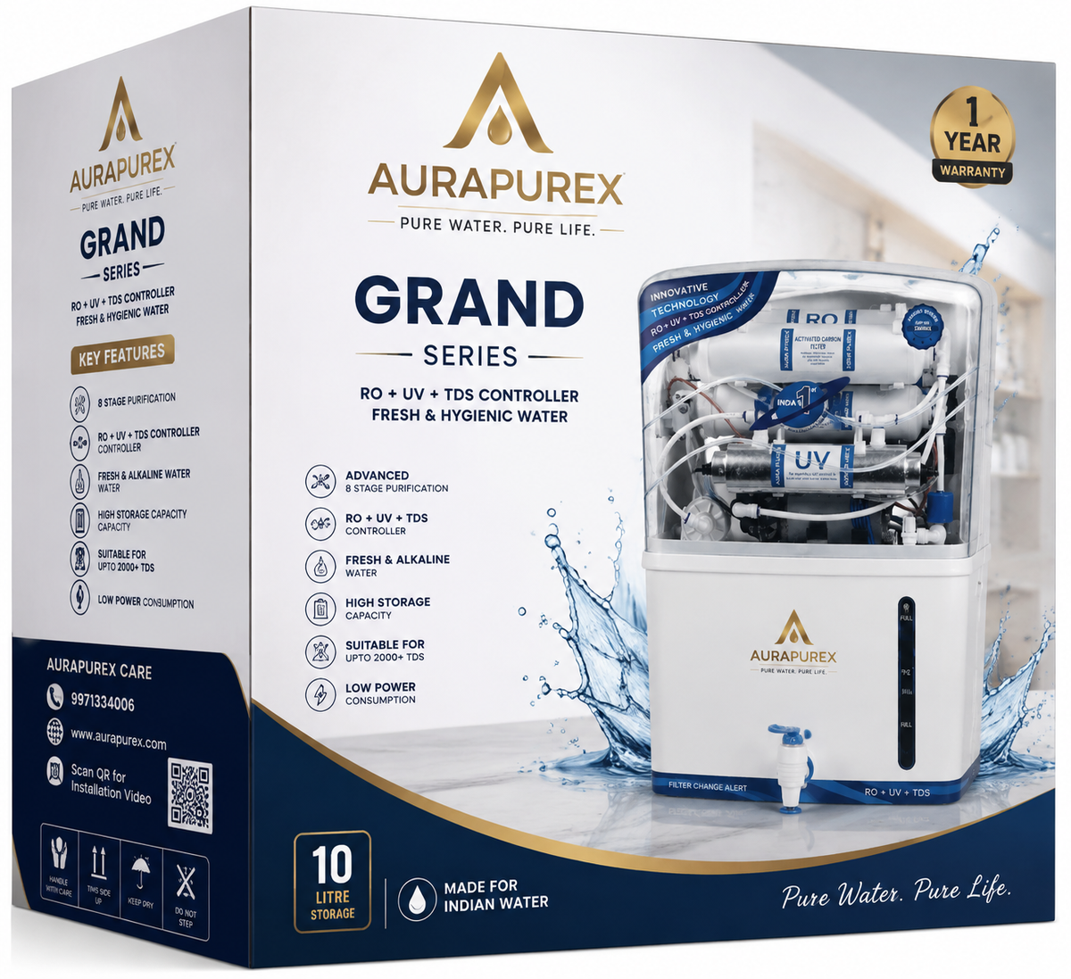 AuraPureX Grand RO+UV+UF+TDS Controller Water Purifier